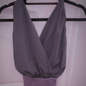 KAITLYN Surplice Bodysuit (Charcoal - Large)